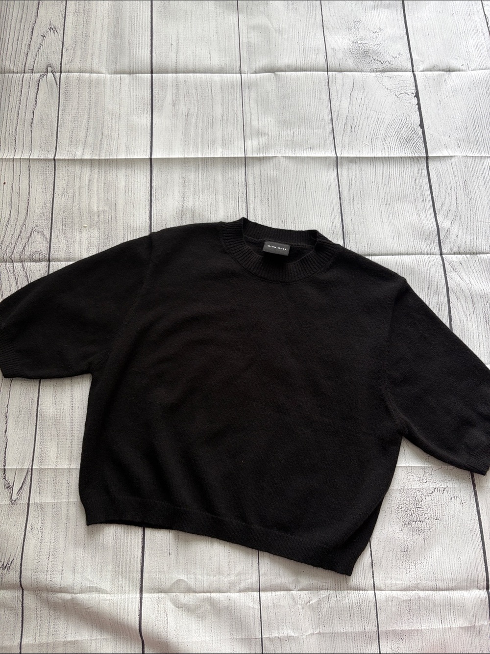 Miou Muse Black Crewneck Cropped Sweater Size S